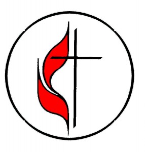Red logo in circle